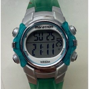 Marathon Woman Digital Day Date Alarm Timer Indiglo Green Band Watch
